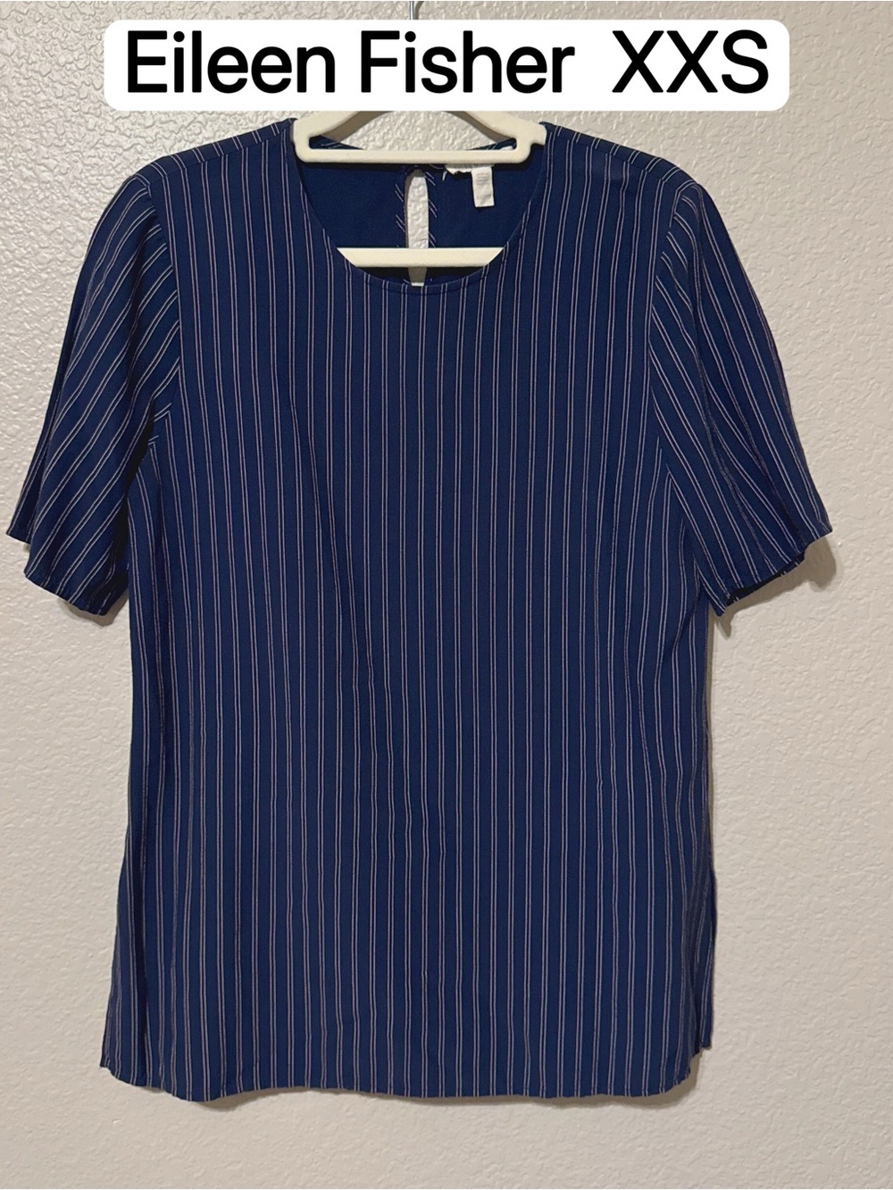 Eileen Fisher Blue Striped Short Sleeve Blouse
